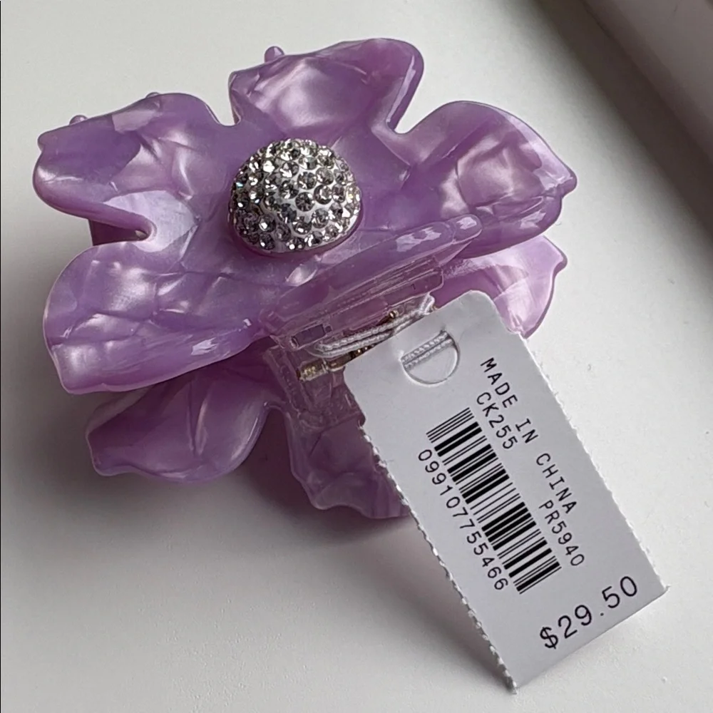 NWT J. Crew Lilac Embellished Flower Hair Claw Clip